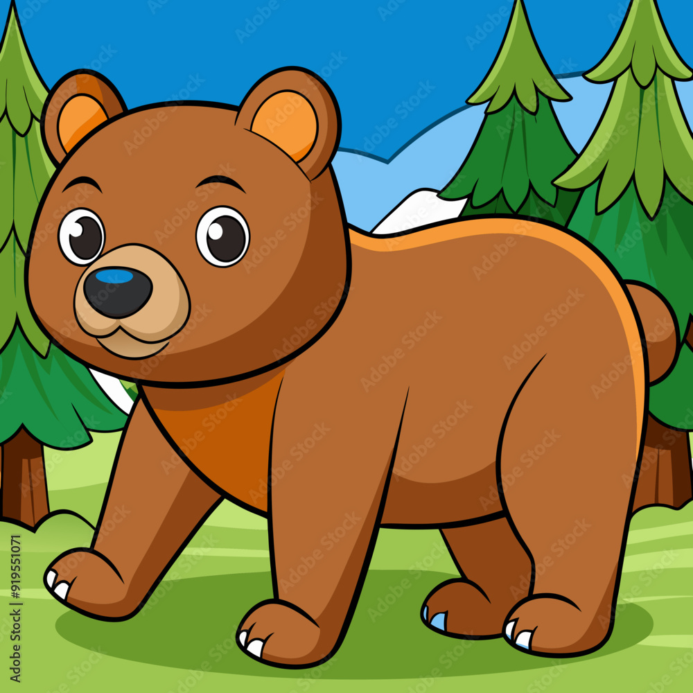 Fototapeta premium Bear walking in forest art vector