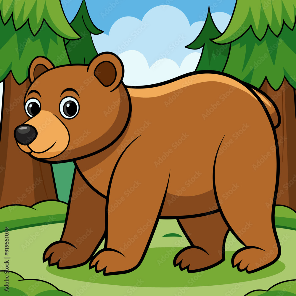 Obraz premium Bear walking in forest art vector