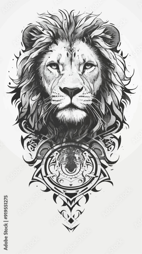 Black Symmetric Lion Tattoo - Vector Design on White Background Black Symmetric Lion Tattoo - Vector Design on White Background