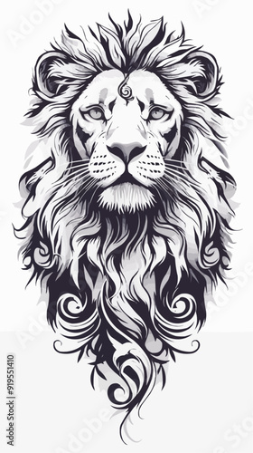 Black Symmetric Lion Tattoo - Vector Design on White Background