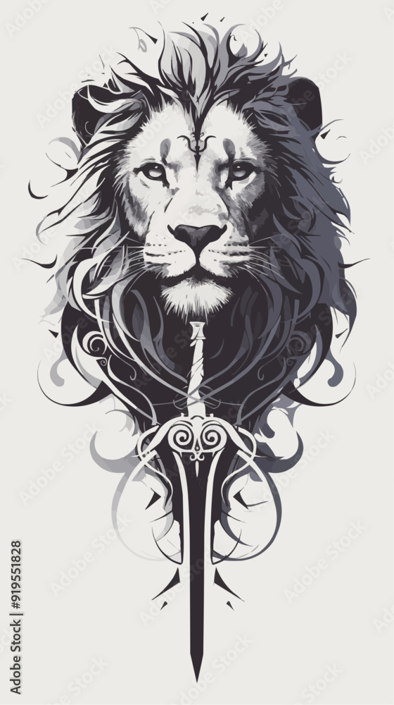 Black Symmetric Lion Tattoo - Vector Design on White Background Black Symmetric Lion Tattoo - Vector Design on White Background