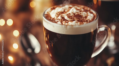 Fototapeta Naklejka Na Ścianę i Meble -  Closeup of a Warm and Inviting Cup of Irish Coffee