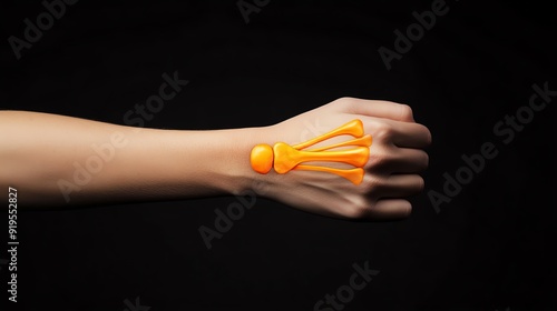 Detailed view of the carpal bones in the wrist with the median nerve passing through the carpal tunnel, highlighting nerve compression risks, anatomy, wrist bones and nerves photo