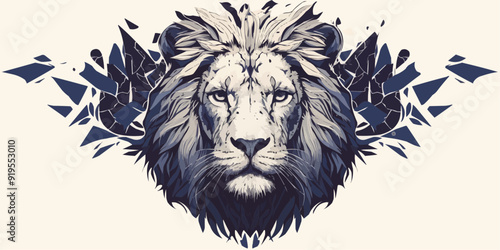 Symmetric Lion Tattoo Vector on White Background