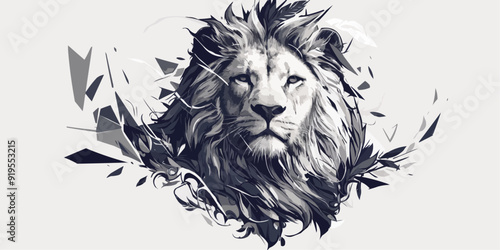 Symmetric Lion Tattoo Vector on White Background