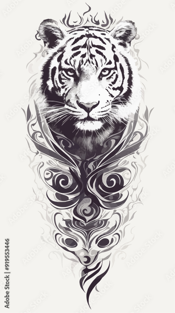 Black Symmetric Tiger Tattoo - Vector Design on White Background Black Symmetric Tiger Tattoo - Vector Design on White Background