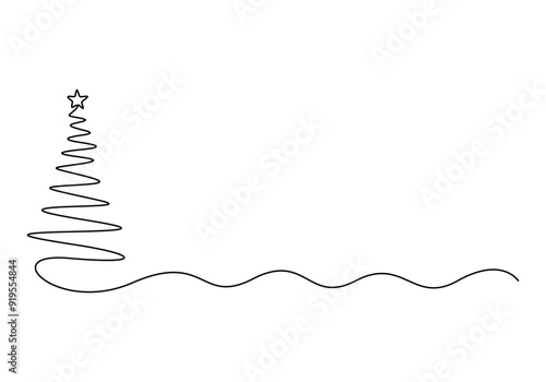 Vector illustration of Christmas tree continuous one line drawing 