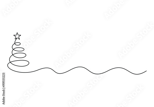Vector illustration of Christmas tree continuous one line drawing 