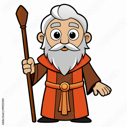Moses holding wooden staff art vector illustration