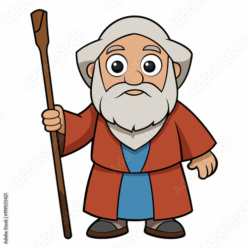 Moses holding wooden staff art vector illustration