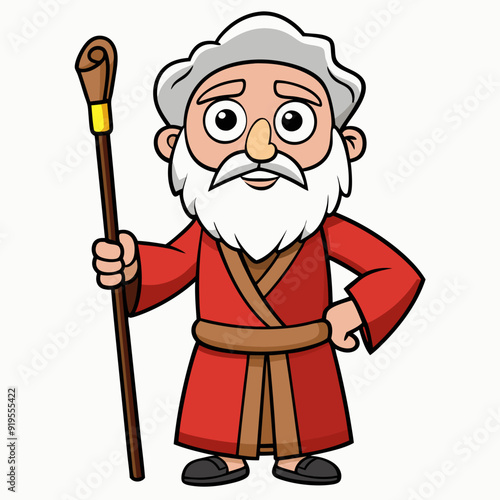 Moses holding wooden staff art vector illustration