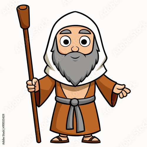 Moses holding wooden staff art vector illustration