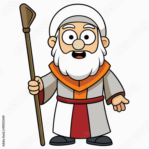 Moses holding wooden staff art vector illustration