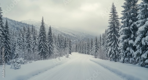 Beautiful winter scene of a country road.