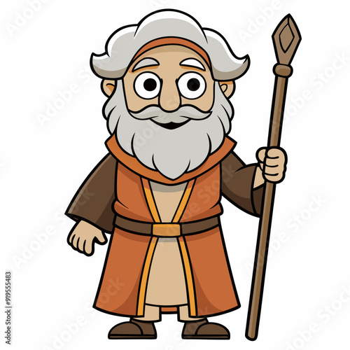Moses holding wooden staff art vector illustration