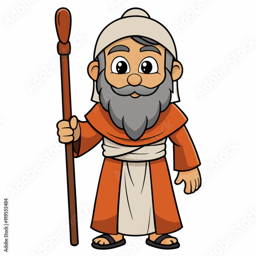 Moses holding wooden staff art vector illustration