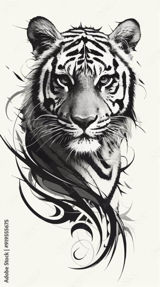 Tiger Tattoo Design on White Background - Vector Art Tiger Tattoo Design on White Background - Vector Art