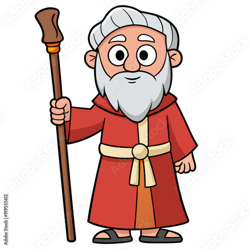 Moses holding wooden staff art vector illustration