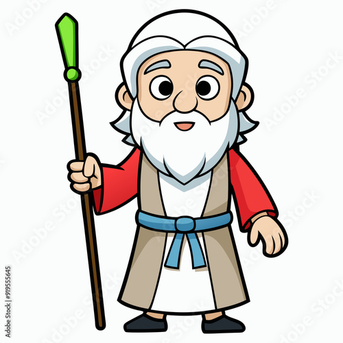 Moses holding wooden staff art vector illustration