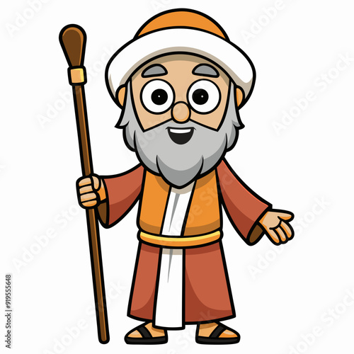 Moses holding wooden staff art vector illustration