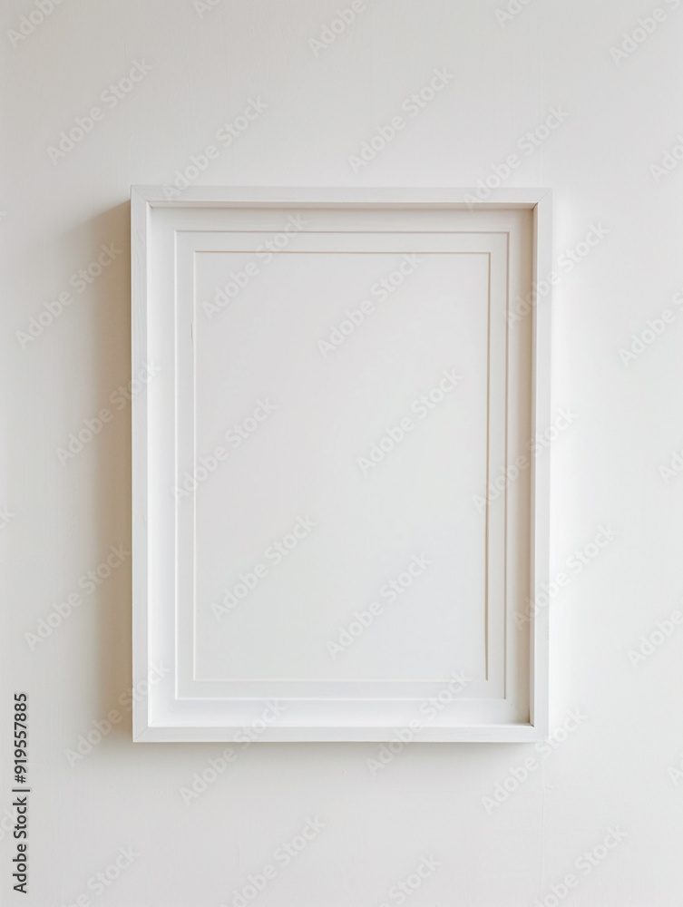 A white framed picture with a white background. The frame is empty and the orientation is portrait. A white framed picture with a white background. The frame is empty and the orientation is portrait.