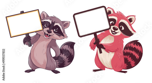Racoon holding an empty signboard, Generative AI