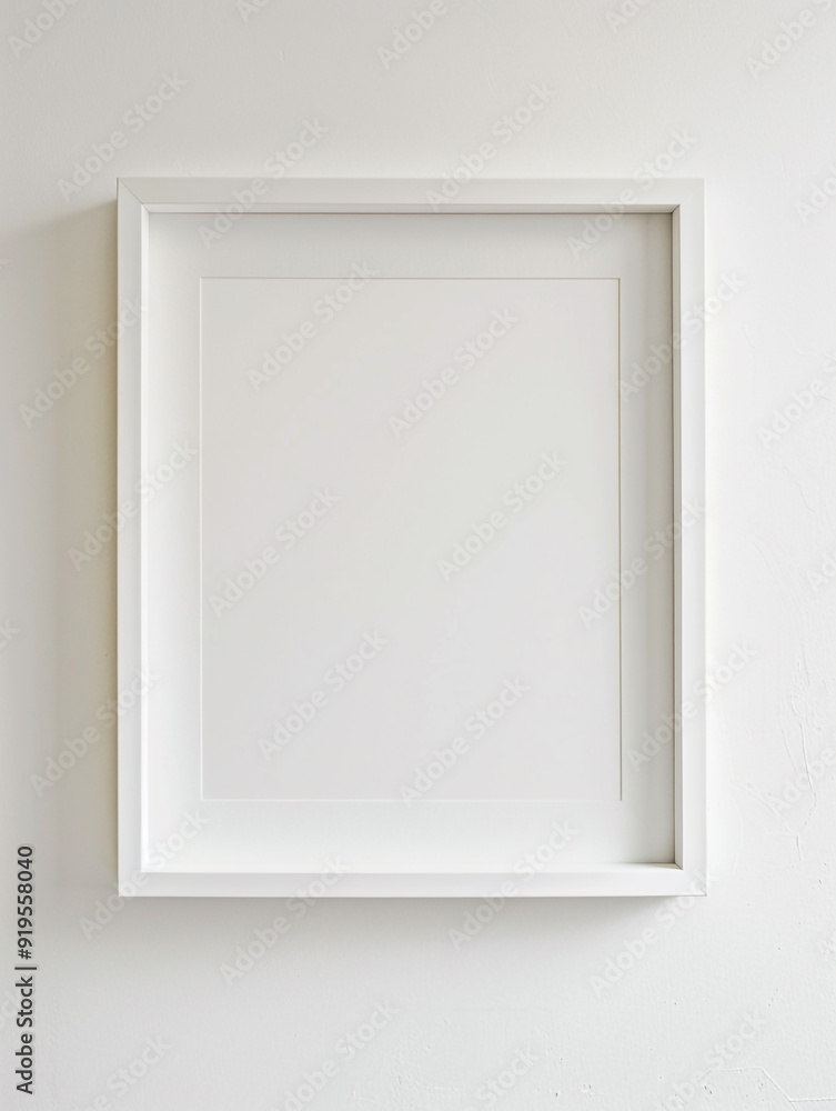 A white framed picture with a white background. The frame is empty and the orientation is portrait. A white framed picture with a white background. The frame is empty and the orientation is portrait.