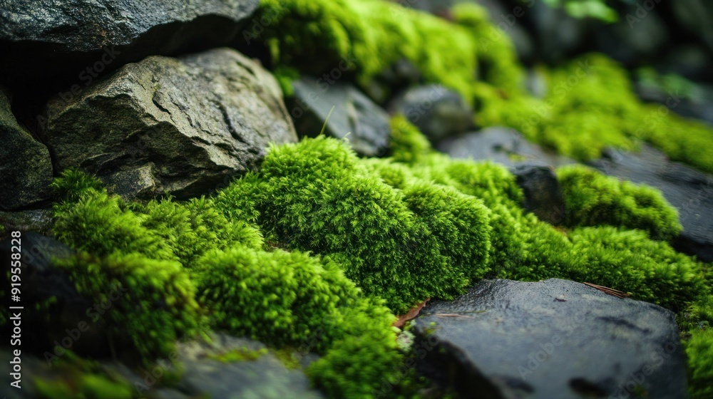 Close-Up of Green Moss Growing on Rocks Close-Up of Green Moss Growing on Rocks