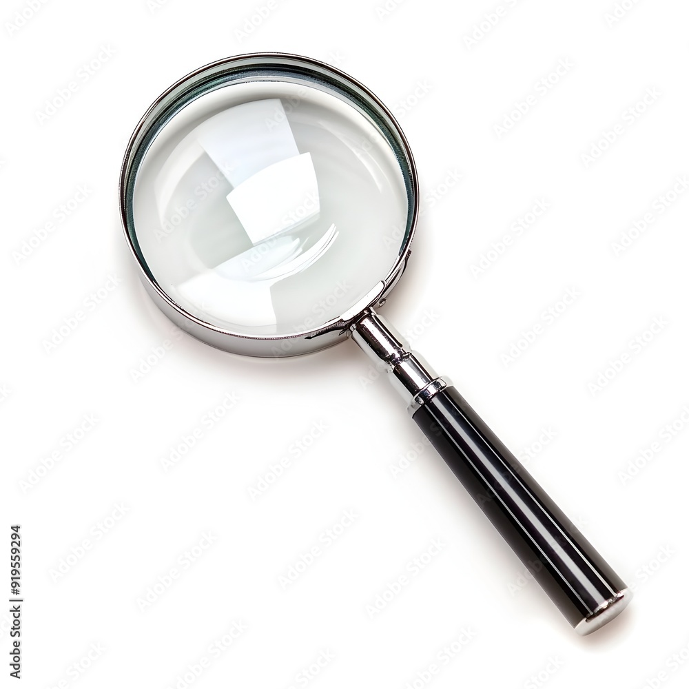 Magnifying Glass on White Background for Close Observation and Inspection Magnifying Glass on White Background for Close Observation and Inspection