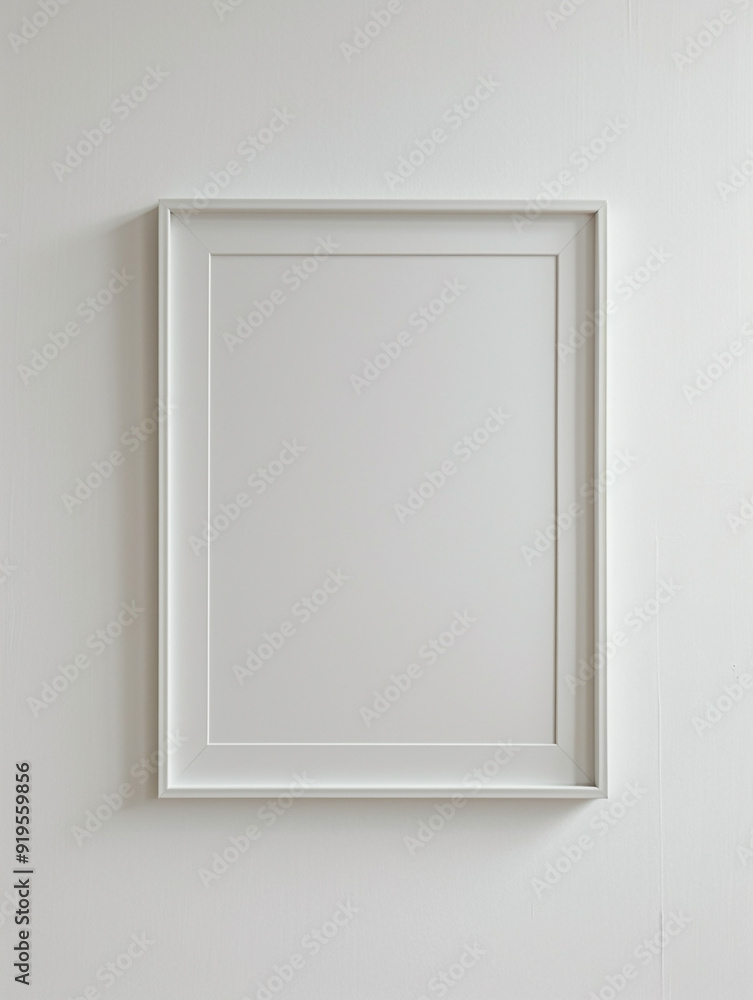 A white framed picture with a white background. The frame is empty and the orientation is portrait. A white framed picture with a white background. The frame is empty and the orientation is portrait.