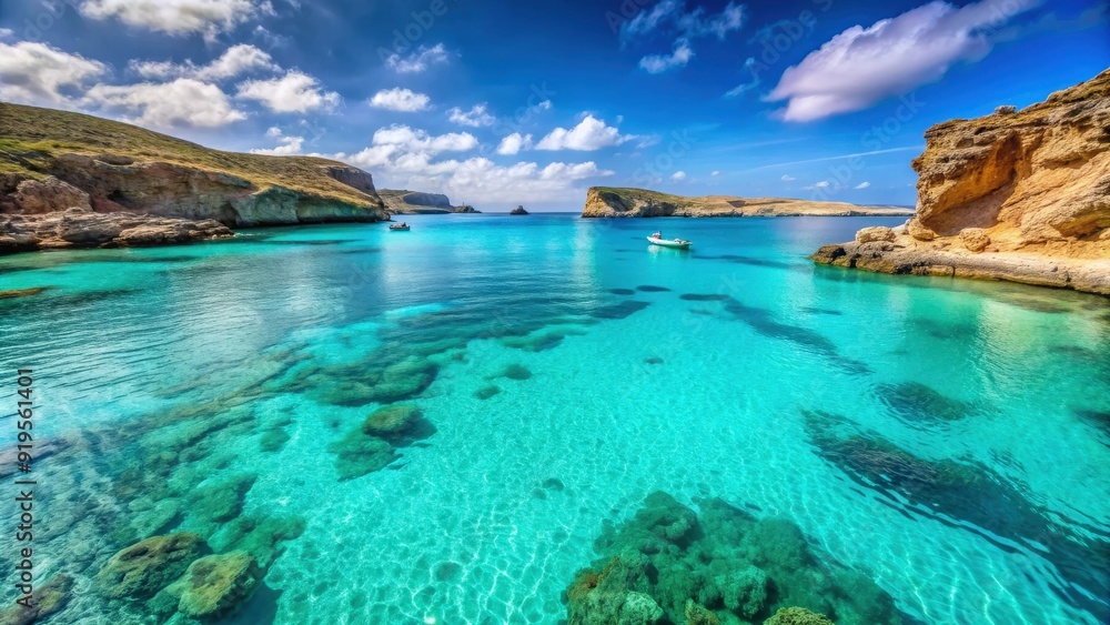 Crystal clear turquoise waters of The Blue Lagoon on Comino Island, Malta Gozo, Blue Lagoon, Comino Island Crystal clear turquoise waters of The Blue Lagoon on Comino Island, Malta Gozo, Blue Lagoon, Comino Island