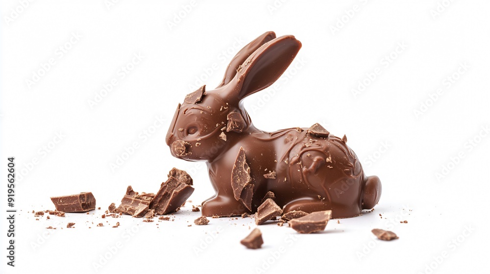 Broken Chocolate Easter Bunny Isolated on White Background Broken Chocolate Easter Bunny Isolated on White Background