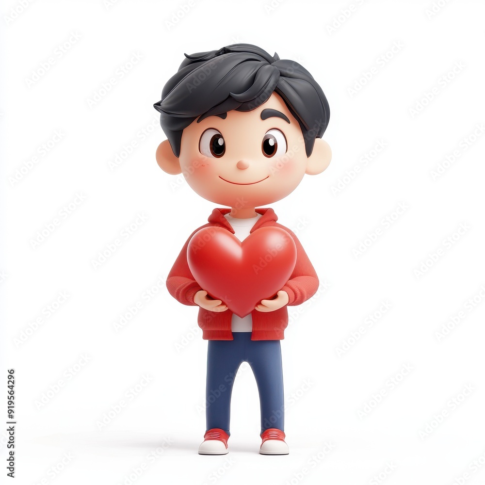 Cartoon character in love holding a heart against a white background Cartoon character in love holding a heart against a white background
