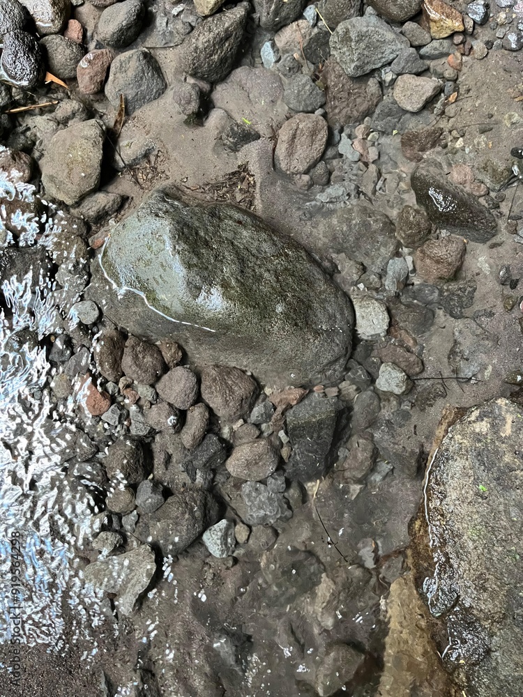 A rock is sitting in a stream of water A rock is sitting in a stream of water