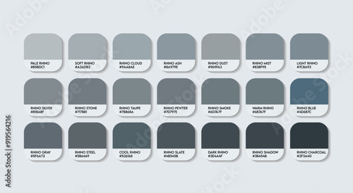 Rhino Gray Color Palette, Rhino Gray Color Guide Palette with Color Names. Catalog Samples of Metal colors with RGB HEX codes. cladding sheet ash colour, Fashion Trend Cement Color shade Palette