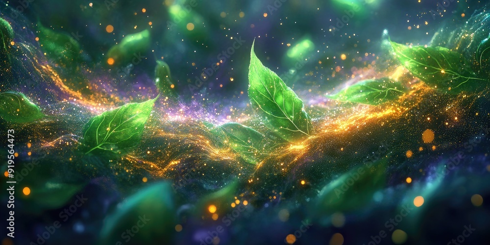 Green Leaves Shimmering with Golden Dust Green Leaves Shimmering with Golden Dust