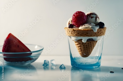 strawberry ice cream, ice cream with berries, ice cream day concept, world ice cream day