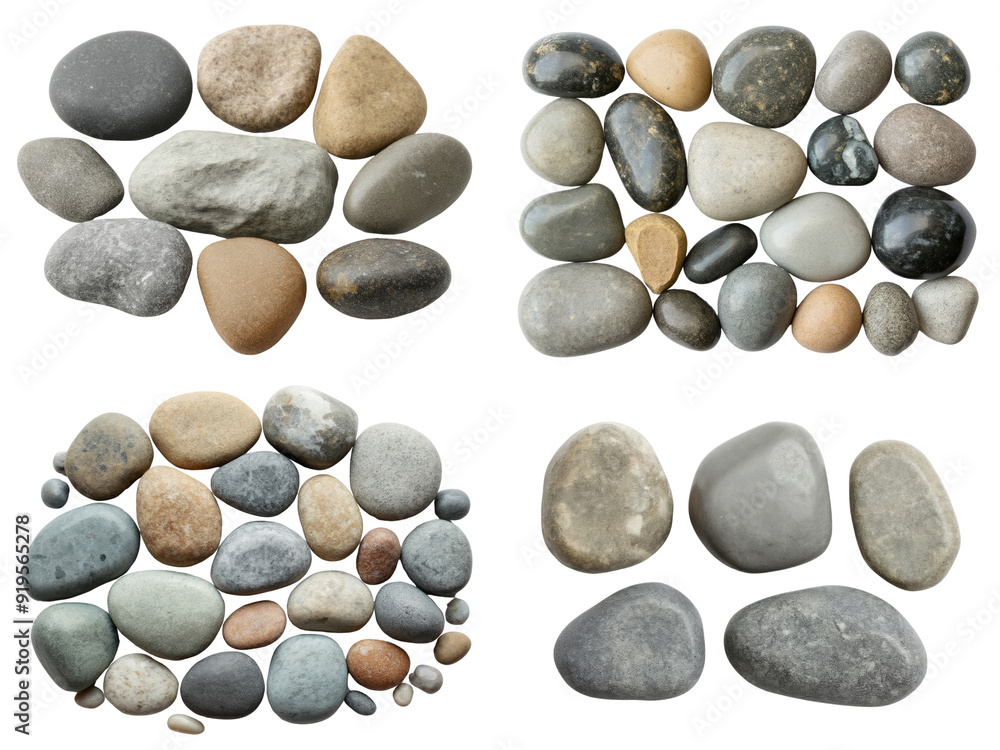 A set of smooth river stones, neatly arranged, isolated on white background, png die-cut A set of smooth river stones, neatly arranged, isolated on white background, png die-cut