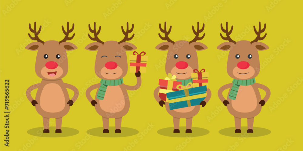 Naklejka premium Funny Christmas party for kids: Collection of vector illustrations with Santa Claus, reindeer.