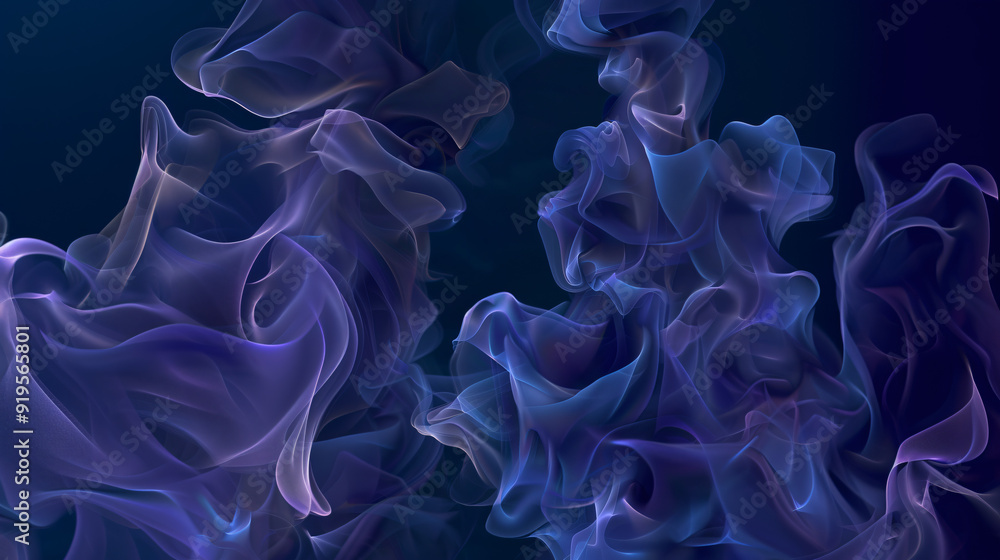 Fototapeta premium Flowing purple and blue lines and shapes create an abstract background on a dark backdrop