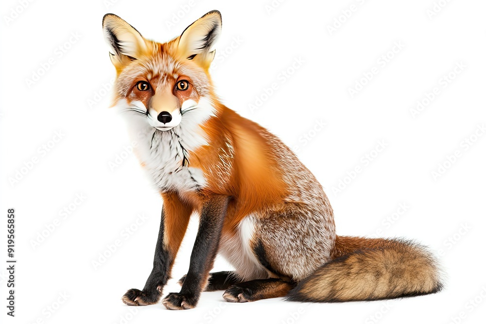Fox sitting and looking alert isolated on a white background Fox sitting and looking alert isolated on a white background