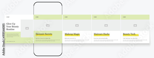Spa beauty parlor carousel post template, creative beauty Instagram carousel template design, Linkedin social media post content creator template for skincare and beauty