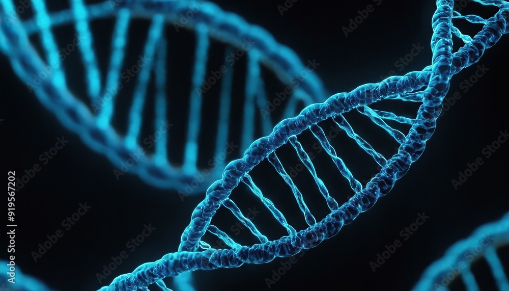 3D Rendered Illustration, visualisation of a DNA double helix. DNA Strand in Blue Light Abstract 22 3D Rendered Illustration, visualisation of a DNA double helix. DNA Strand in Blue Light Abstract 22