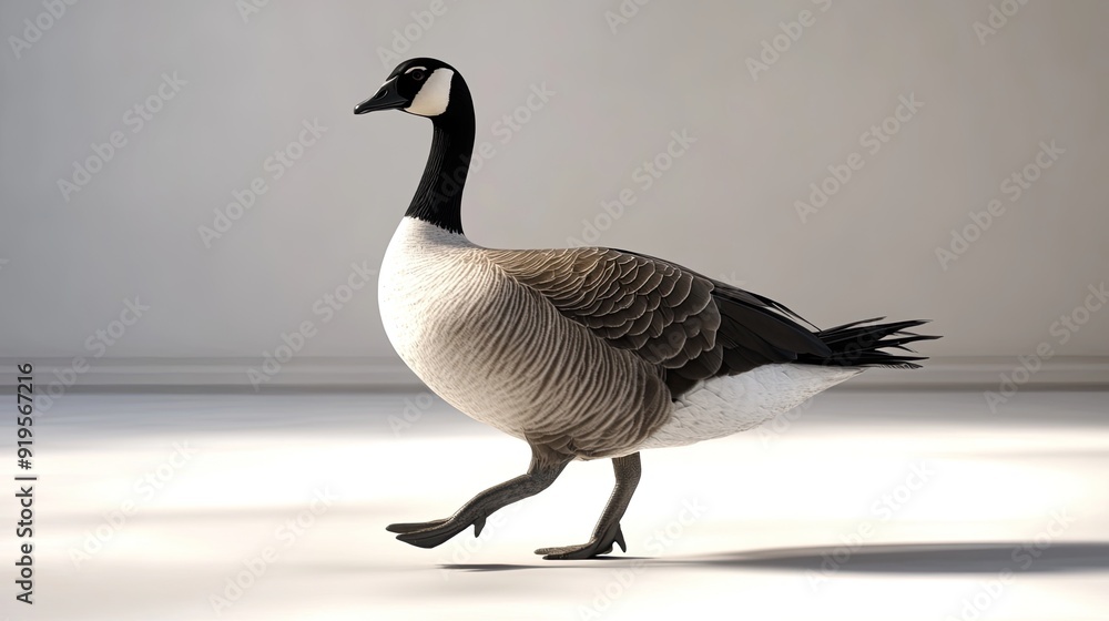 Fototapeta premium A Canada goose walking on a white background.