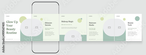 Spa beauty parlor carousel post template, creative beauty Instagram carousel template design, Linkedin social media post content creator template for skincare and beauty