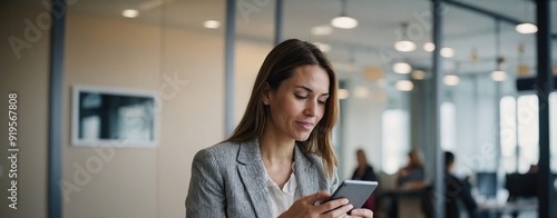 Professional, woman and tablet with mobile phone at a company is typing a conversation on the internet. Female person, business and communication with tech for entrepreneurship at the office