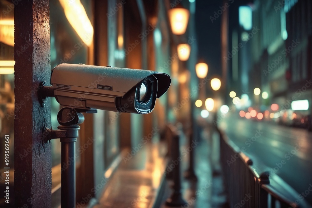 Nighttime Surveillance Camera on City Street Nighttime Surveillance Camera on City Street