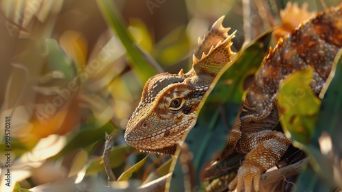 Thorny devil in hyperbolic space with gravitydefying blurred nature photo