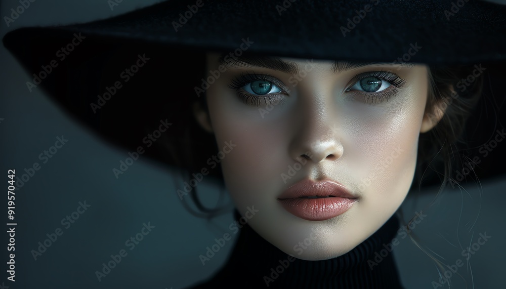 Woman in black attire, intense gaze, minimalist background, elegant and fierce Woman in black attire, intense gaze, minimalist background, elegant and fierce