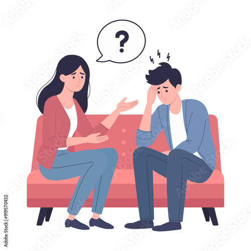 Psychotherapy session - a man talks to a psychologist. Mental health concept. Psychologist and client. Consultation of a psychologist. Psychotherapist. Vector illustration in flat style